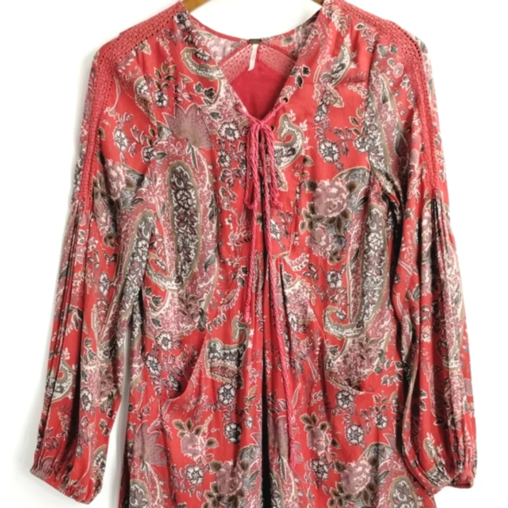Free People Red Rain‎ or Shine Paisley Tunic Top
